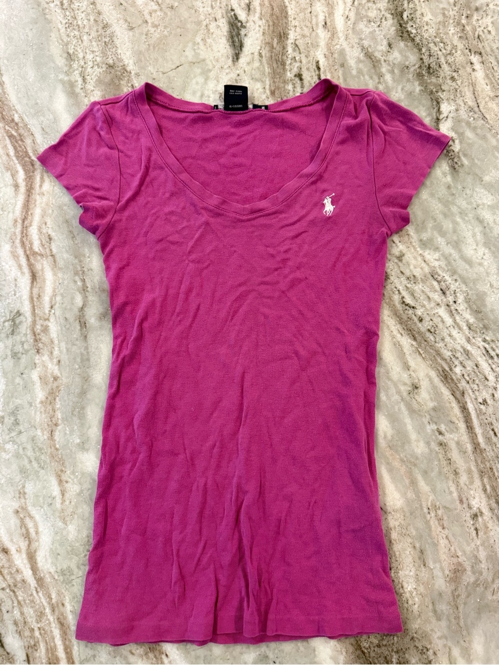 Ralph Lauren Fuchsia Scoop Neck Polo Tee with Embroidered Logo Size M